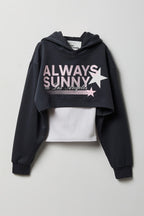Girls Rhinestone Fleece Layered Hoodie