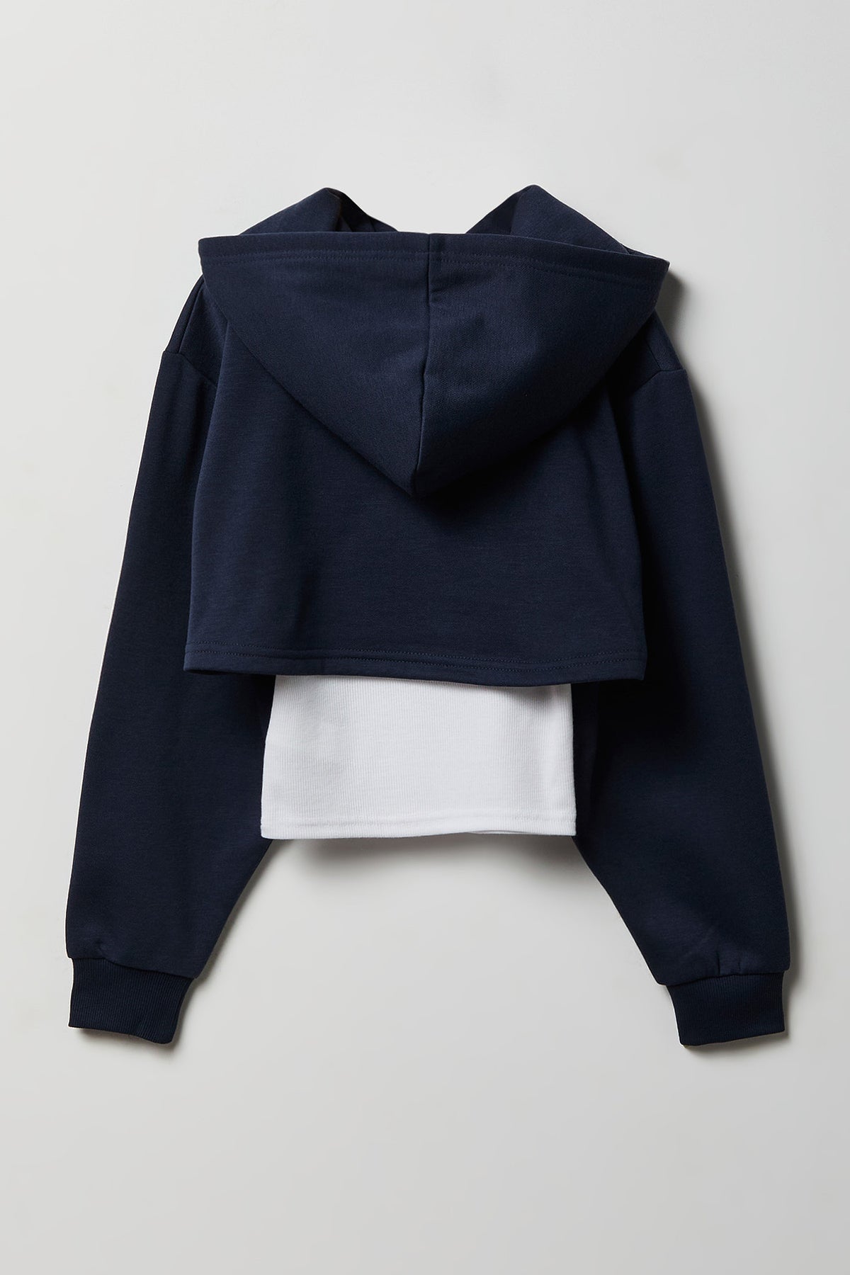 Alt View 2. Girls Rhinestone Fleece Layered Hoodie - Navy