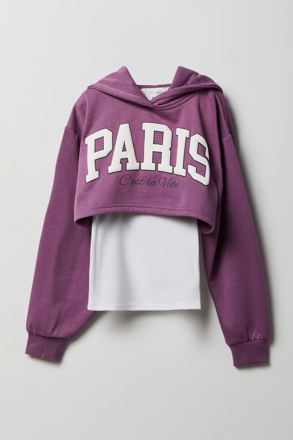 Girls Rhinestone Fleece Layered Hoodie - Purple