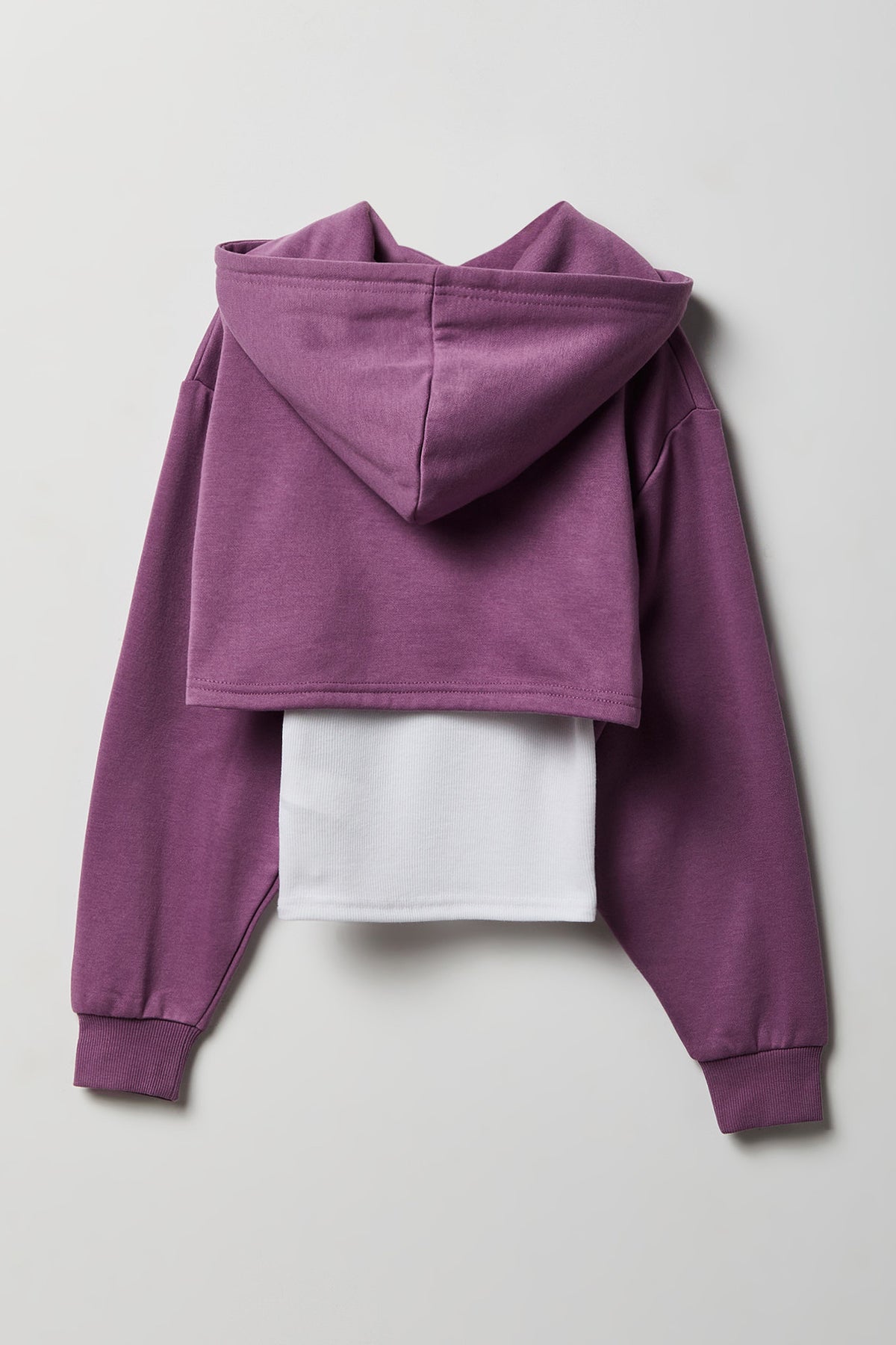 Alt View 2. Girls Rhinestone Fleece Layered Hoodie - Purple