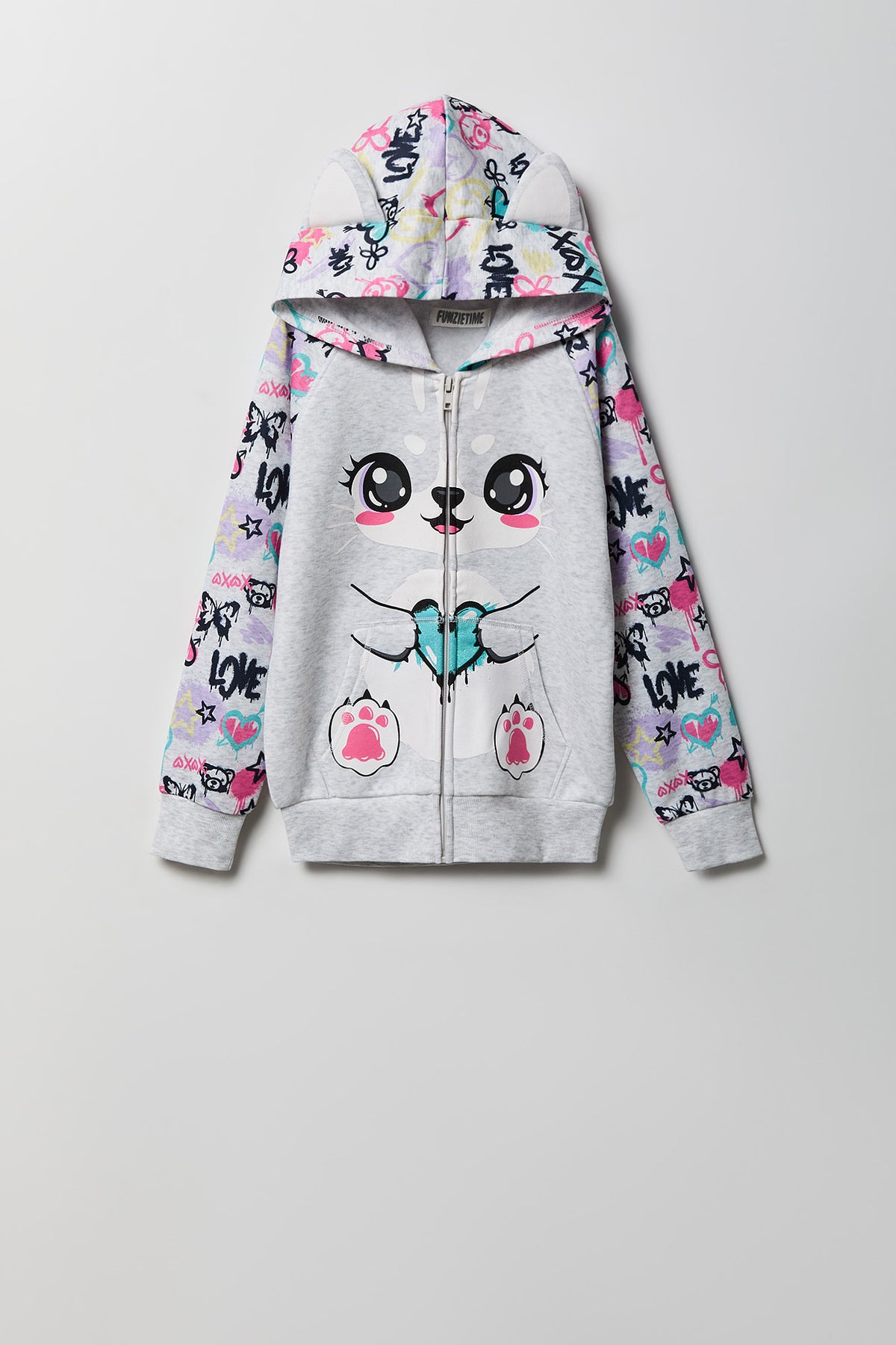 Girls Bunny 3D Character Hoodie - Heather Grey