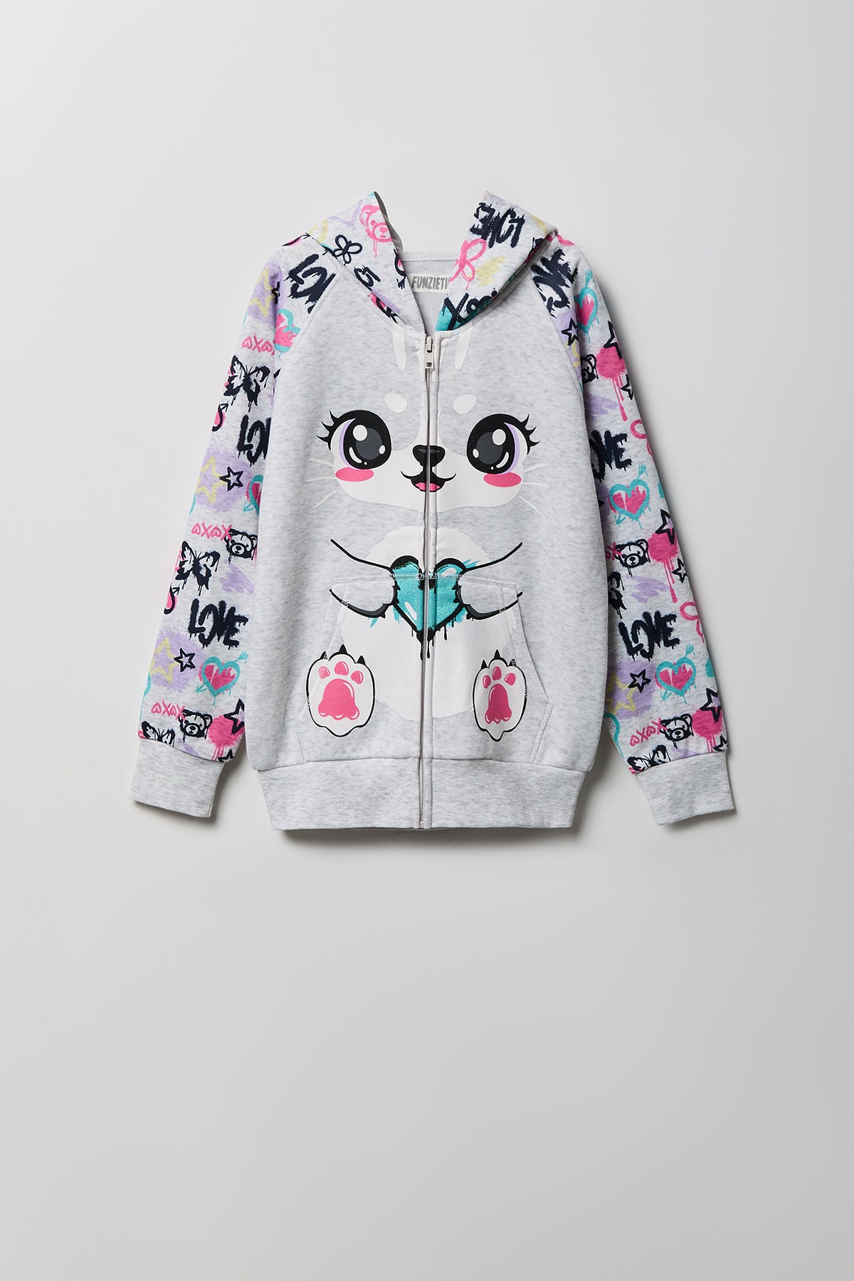 Alt View 2. Girls Bunny 3D Character Hoodie - Heather Grey
