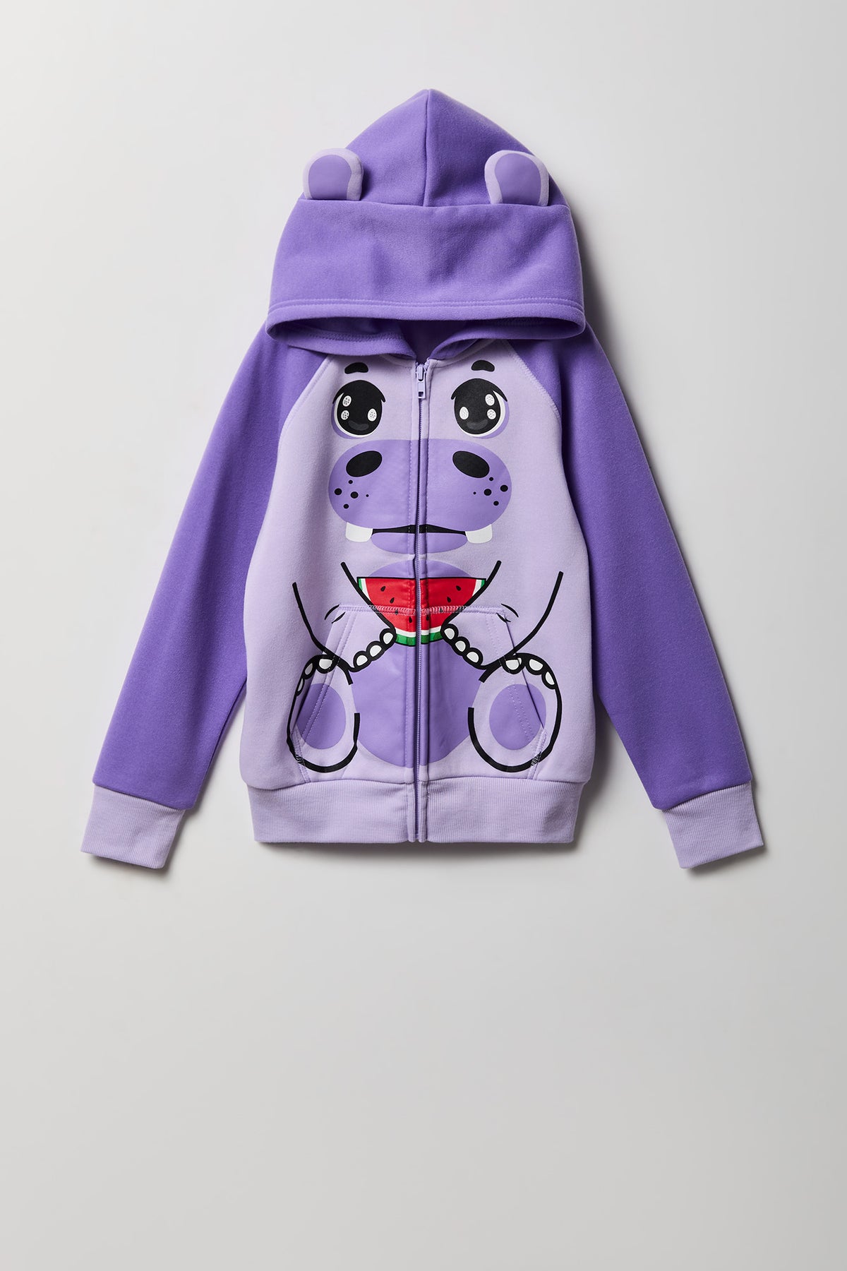Kids 3D Hippo Character Hoodie - Lilac
