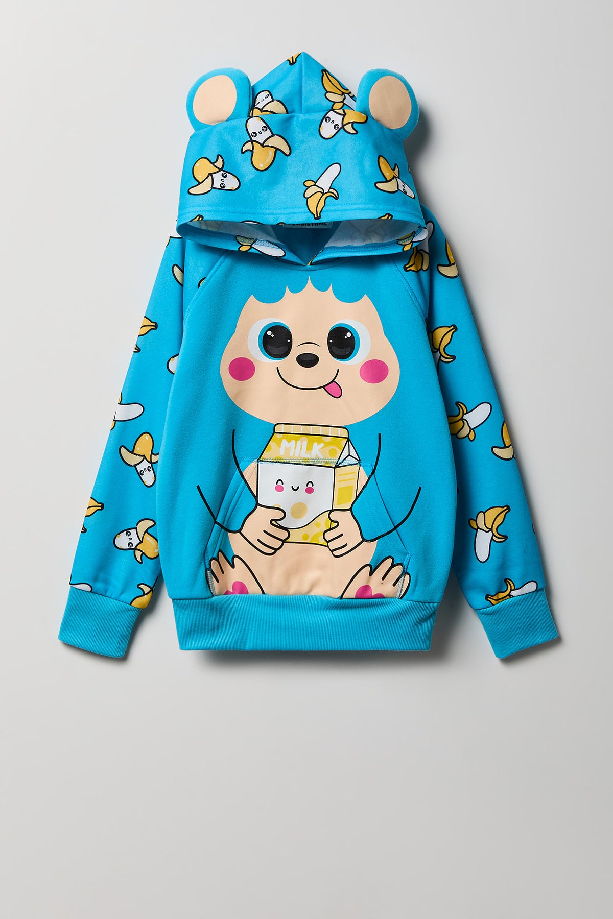 Girls 3D Monkey Character Hoodie - Aqua