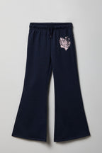 Pantalon d'entraînement à jambe évasée en molleton avec motif brodé pour fille