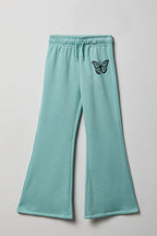 Pantalon d'entraînement à jambe évasée en molleton avec motif brodé pour fille