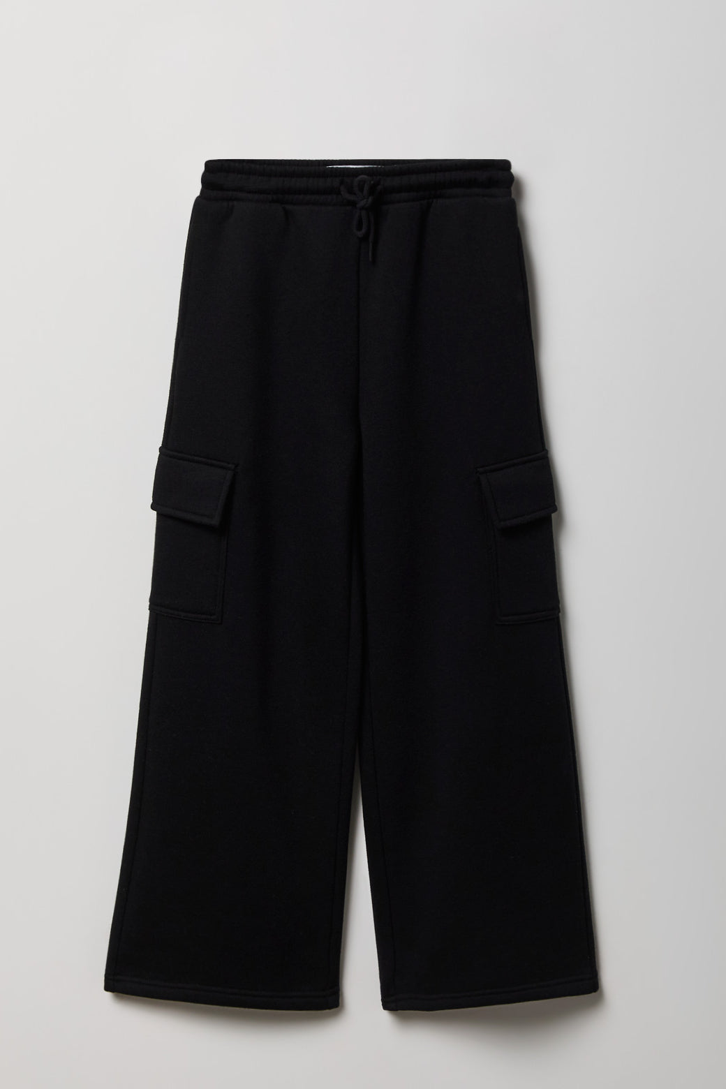 Girls Fleece Wide Leg Cargo Sweatpant - Black