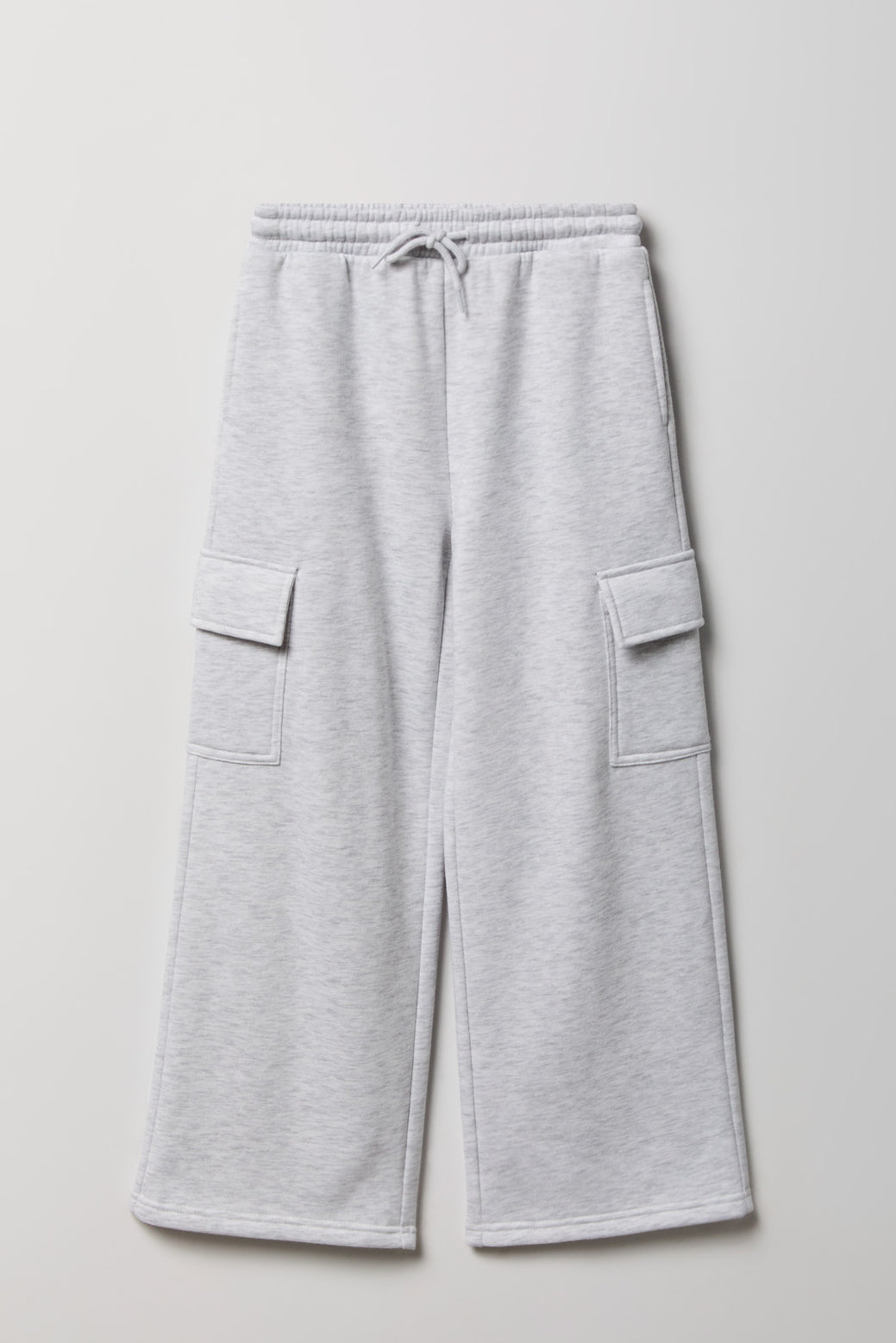 Girls Fleece Wide Leg Cargo Sweatpant - Light Grey