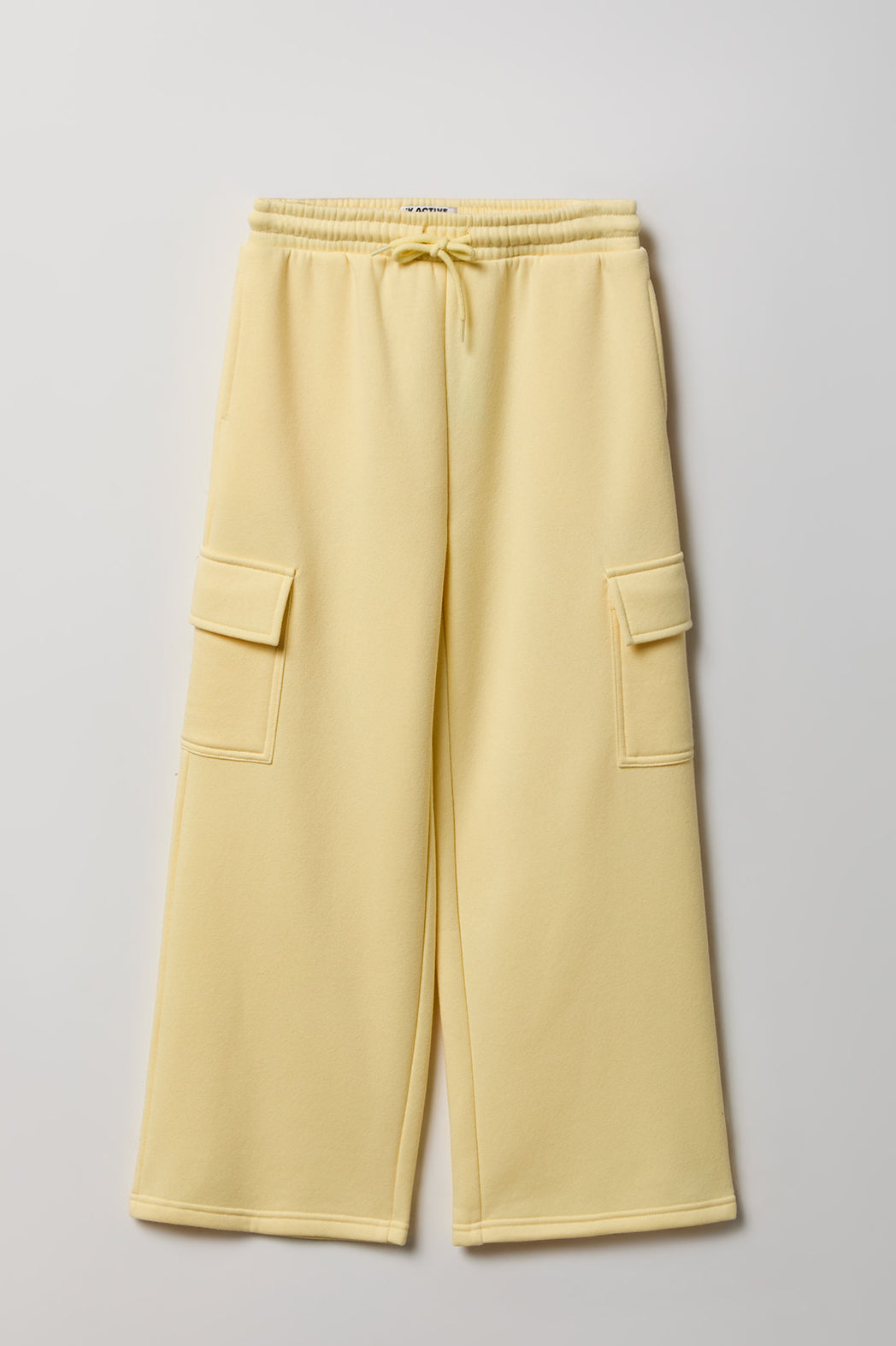 Girls Fleece Wide Leg Cargo Sweatpant - Pale Yellow