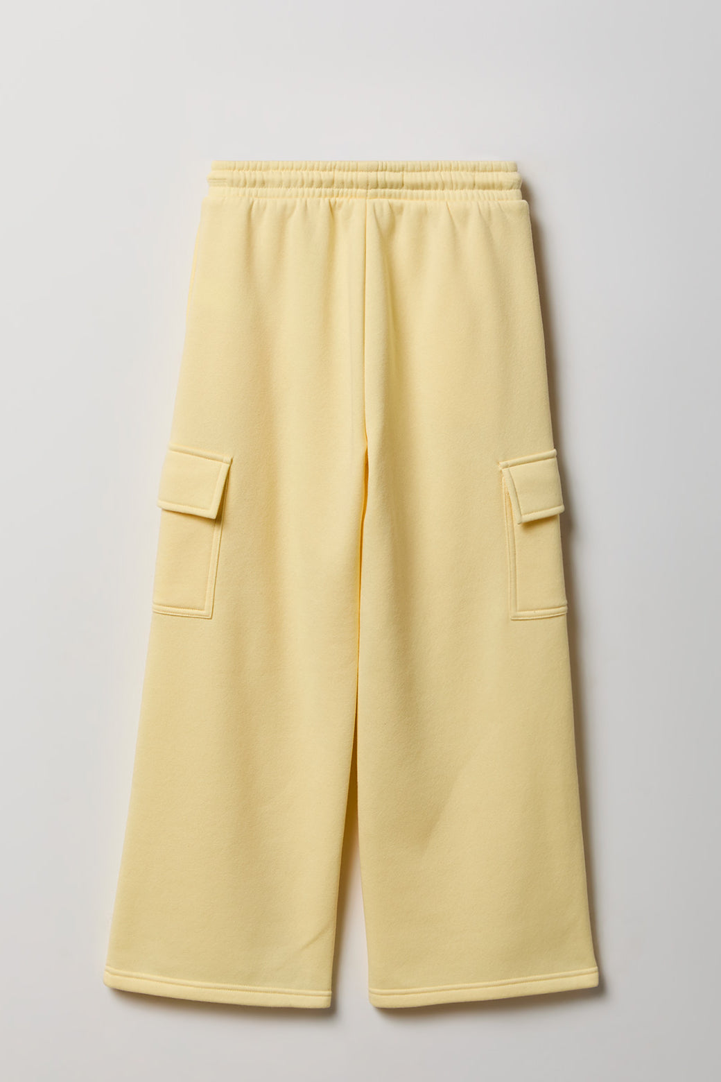 Alt View 2. Girls Fleece Wide Leg Cargo Sweatpant - Pale Yellow