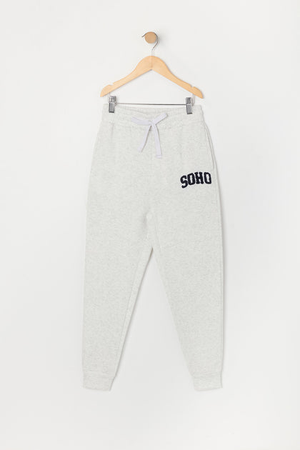 Jogger en molleton avec motif brodé destination en chenille pour fille