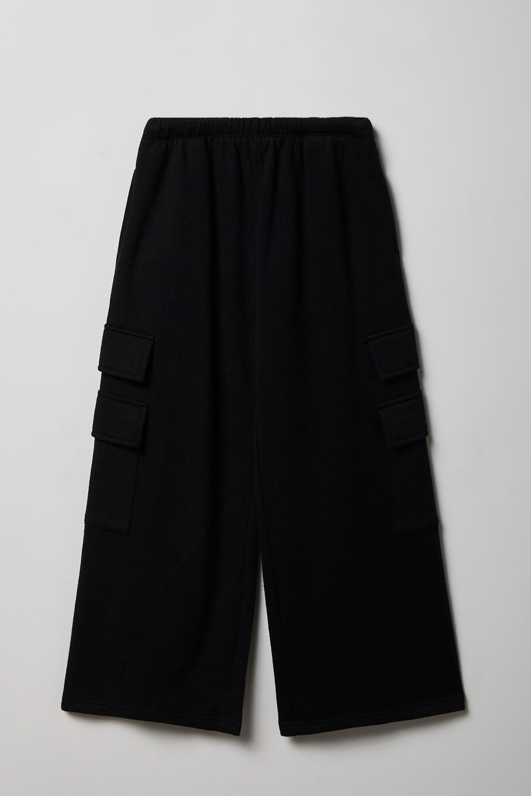 Girls Wide Leg Cargo Fleece Sweatpant - Black