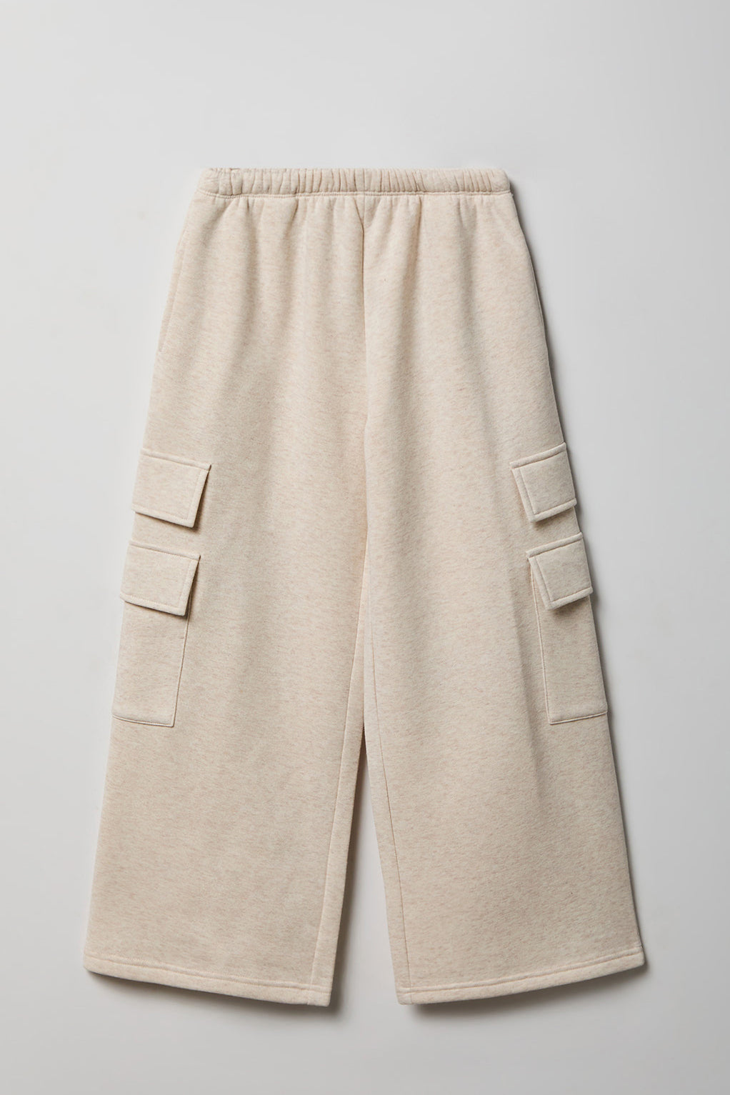Girls Wide Leg Cargo Fleece Sweatpant - Oatmeal