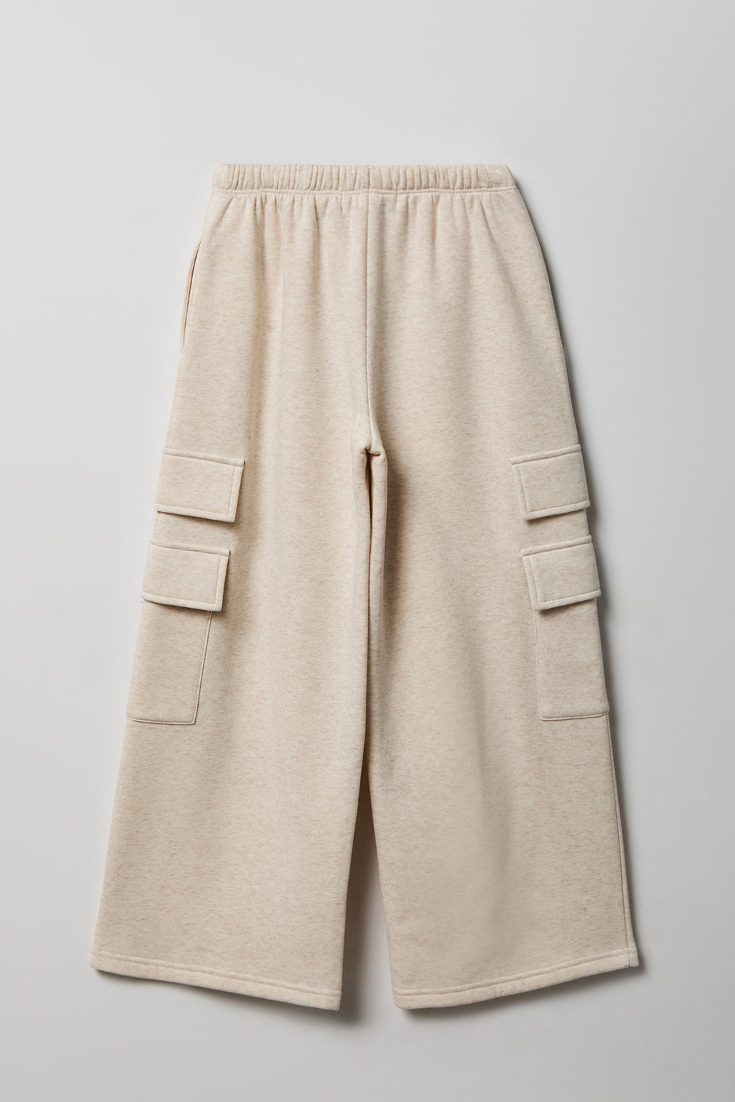 Alt View 2. Girls Wide Leg Cargo Fleece Sweatpant - Oatmeal