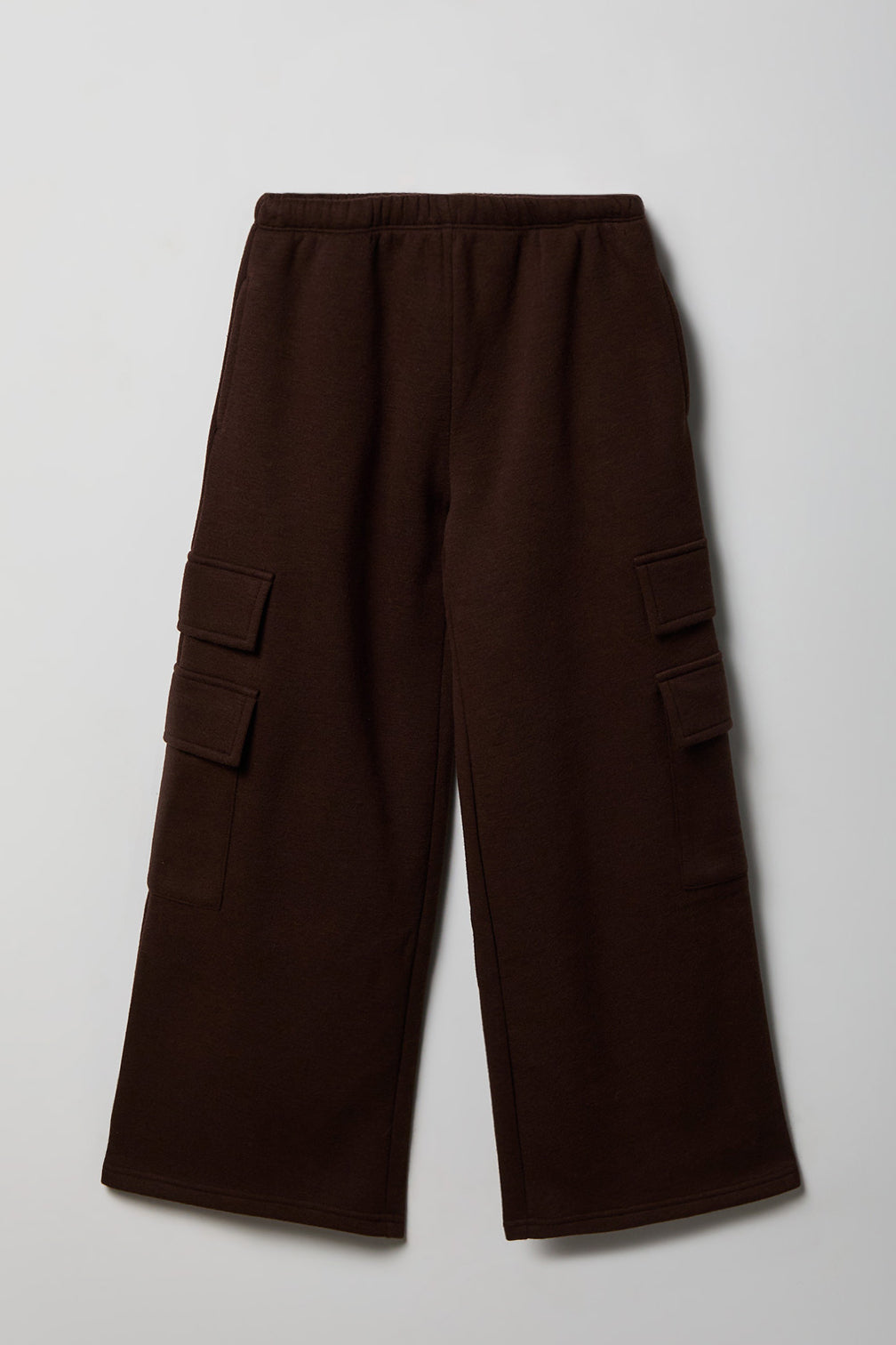 Girls Wide Leg Cargo Fleece Sweatpant - Brown