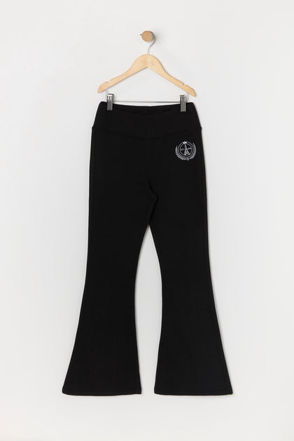 Pantalon à jambe évasée en molleton avec motif brodé Paris pour fille