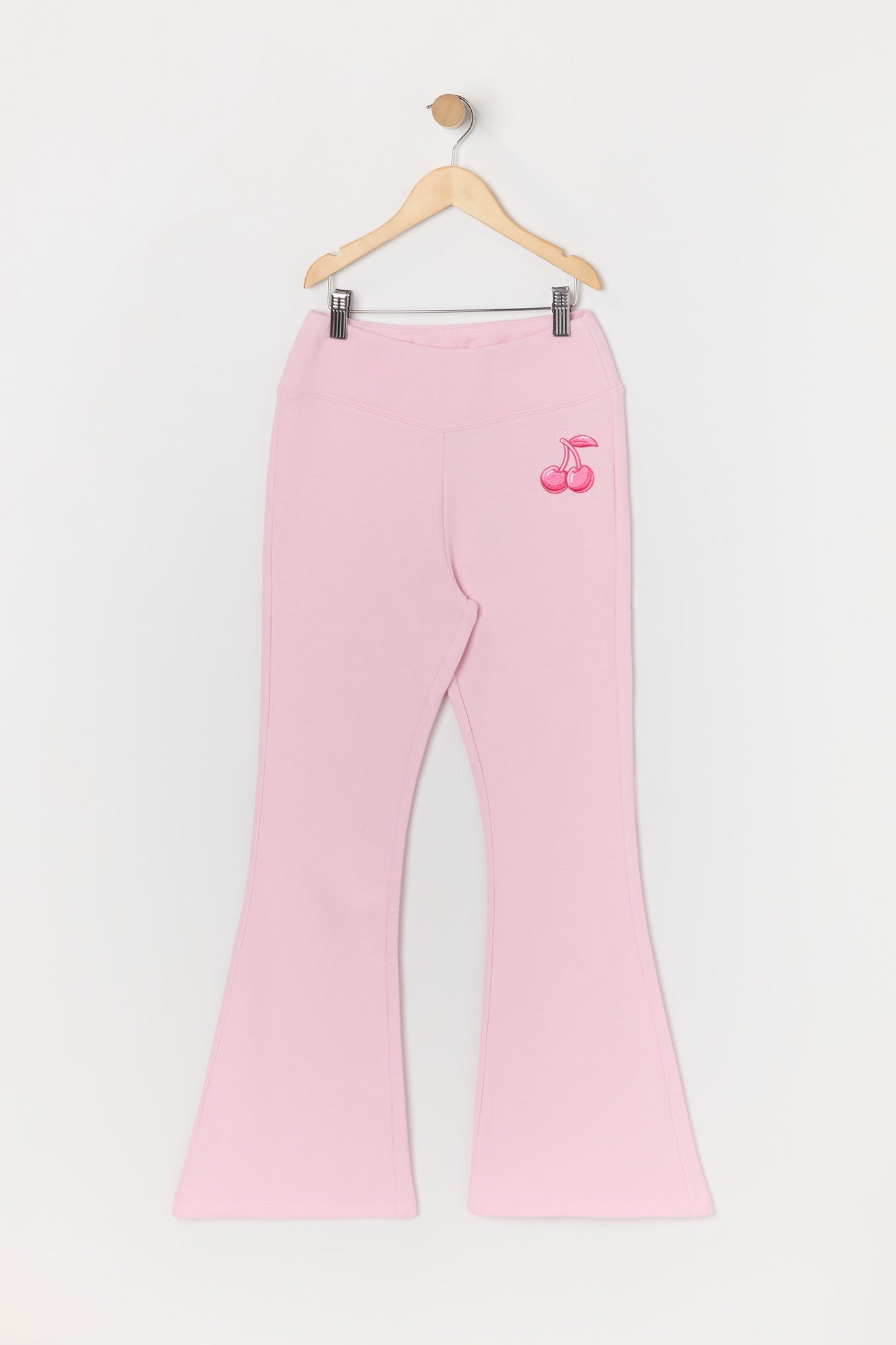 Pantalon à jambe évasée en molleton avec motif brodé Cerise pour fille