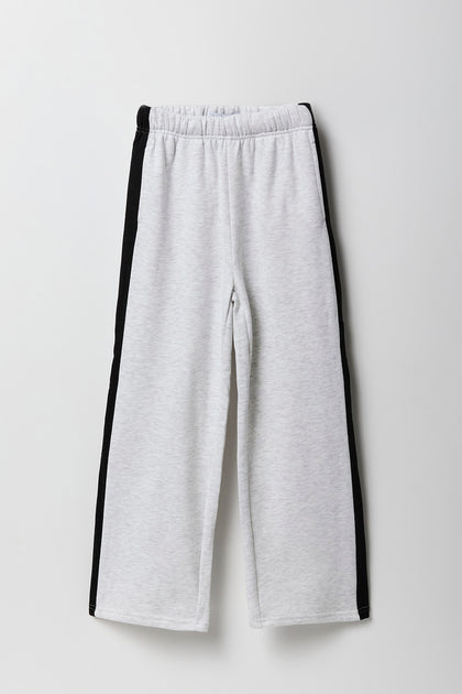 Girls Striped Side Wide Leg Fleece Sweatpant