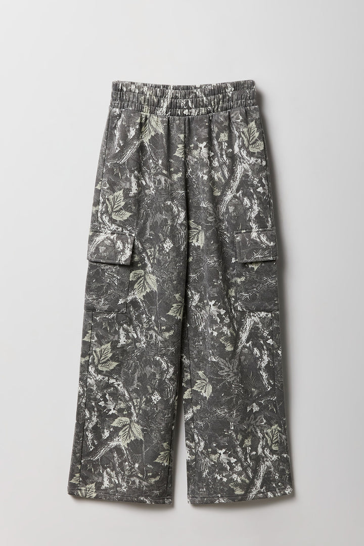 Girls Fleece Wide Leg Cargo Sweatpant