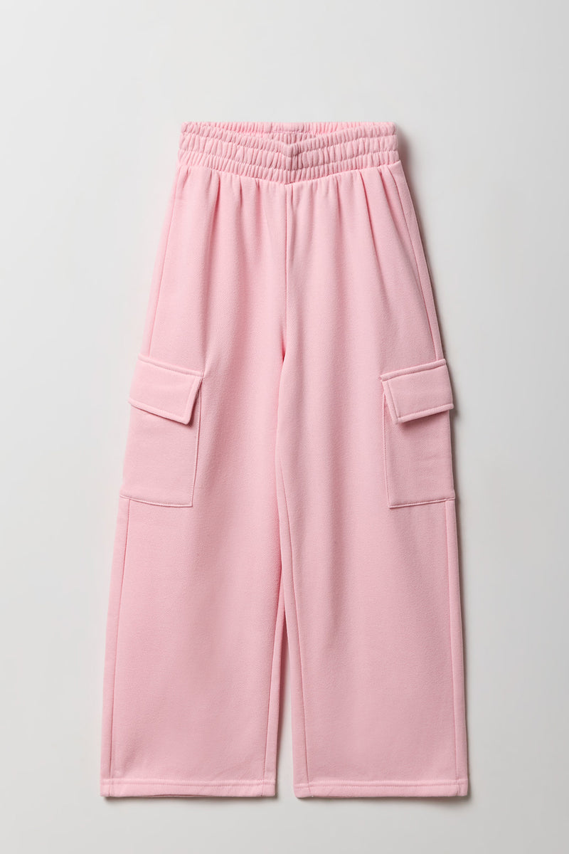 Pantalon d'entraînement cargo à jambe large en molleton pour fille