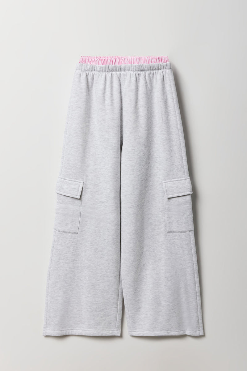 Pantalon d'entraînement cargo à jambe large avec bande de taille double pour fille