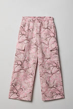 Pantalon d'entraînement cargo à jambe large en molleton avec motif camouflage pour fille