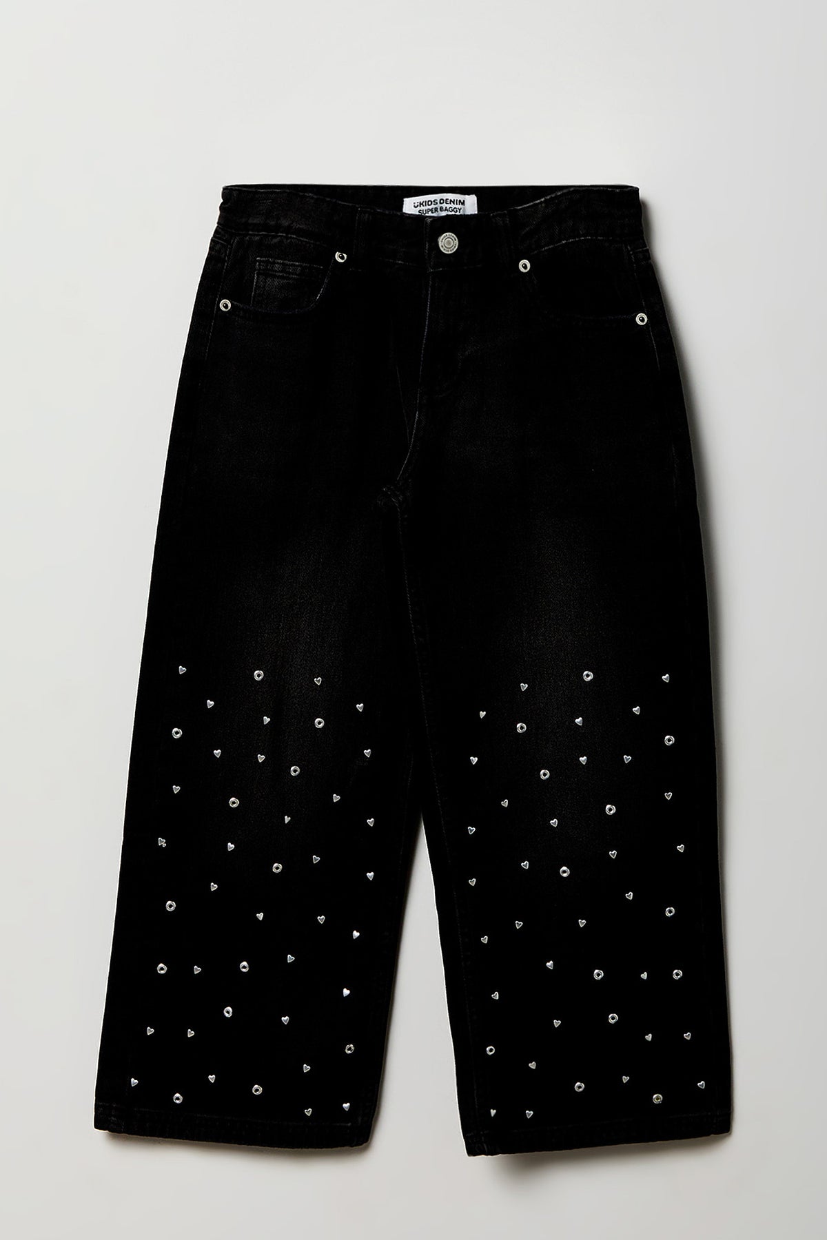 Jean super baggy mi-taille clouté avec coeur pour fille