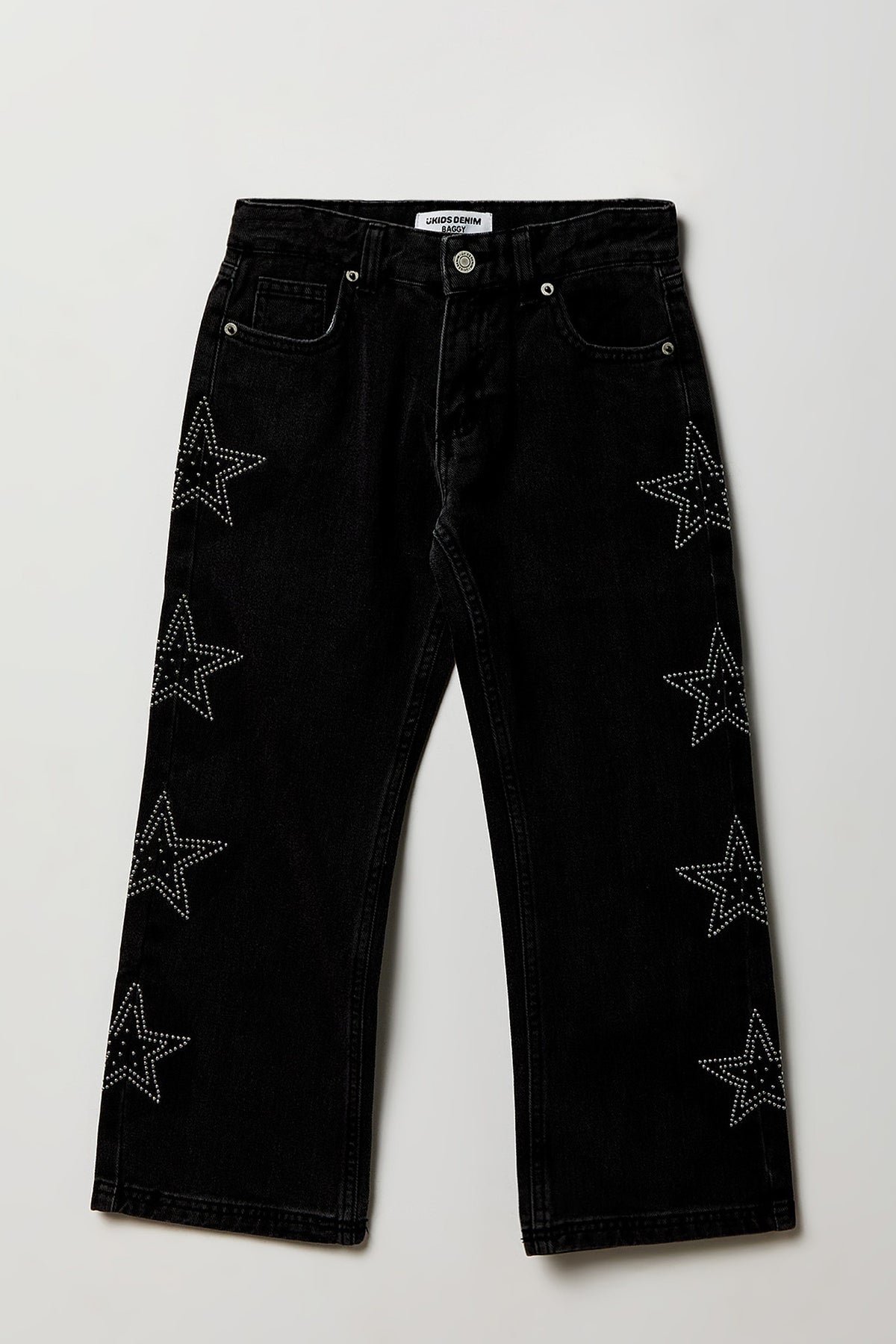 Jean  baggy à taille basse clouté avec étoile pour fille