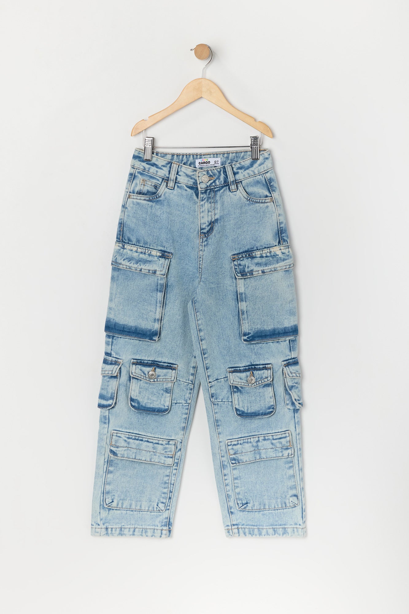 Jean cargo à jambe large avec poches multiples pour fille