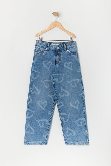 Jean à jambe large avec motif de coeur pour fille