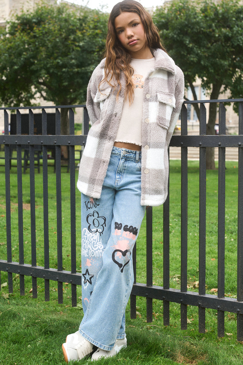 Girls Graffiti Mid Rise Wide Leg Jean