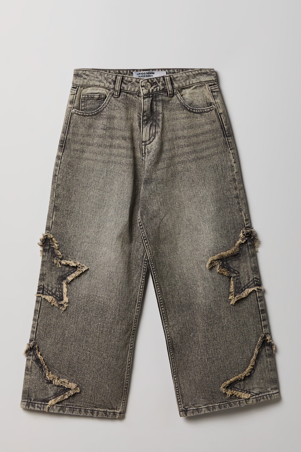 Girls Patched Super Baggy Jean - Light Grey