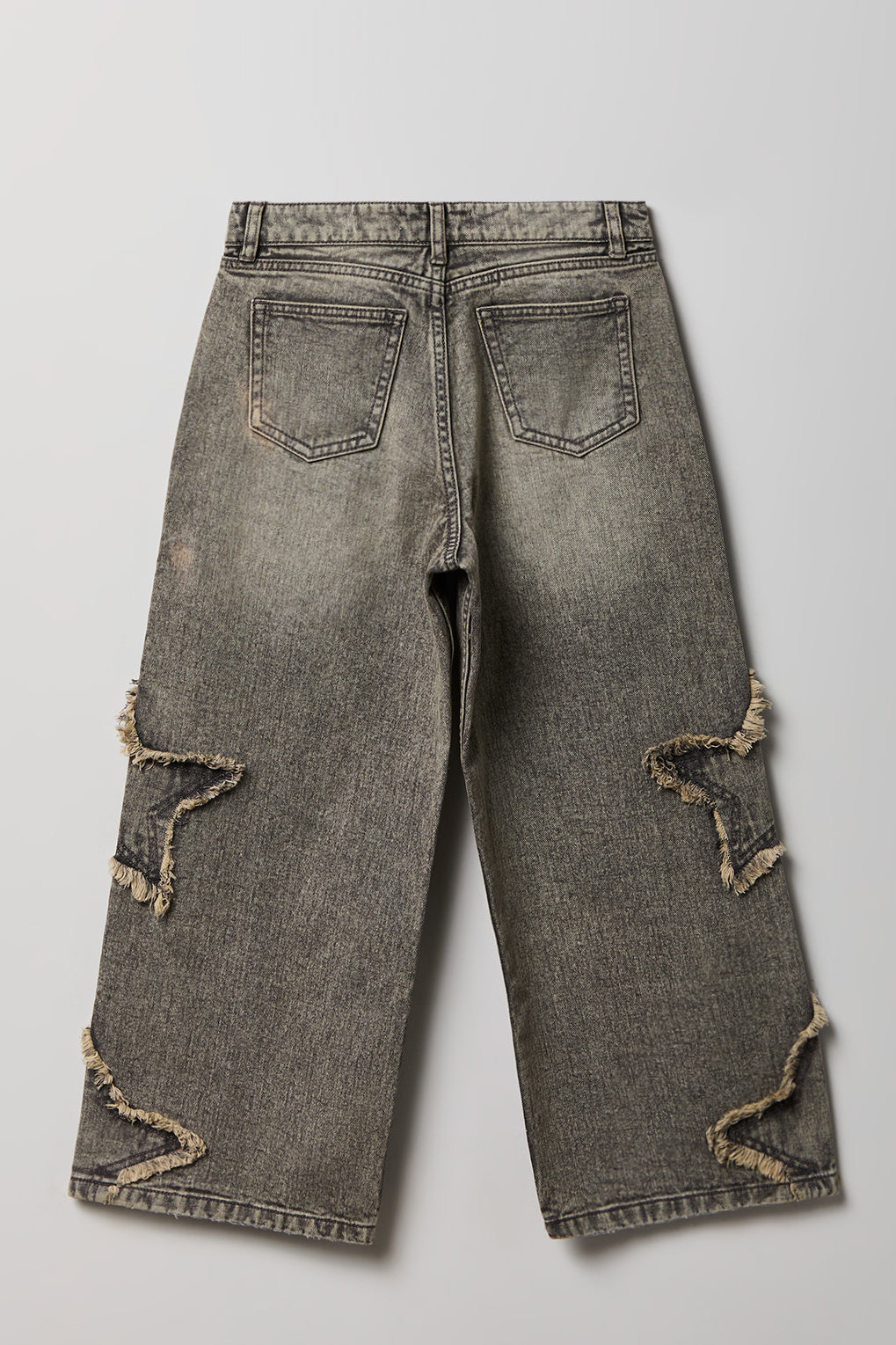 Alt View 2. Girls Patched Super Baggy Jean - Light Grey