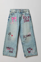 Girls Mid Rise Graphic Super Baggy Jean