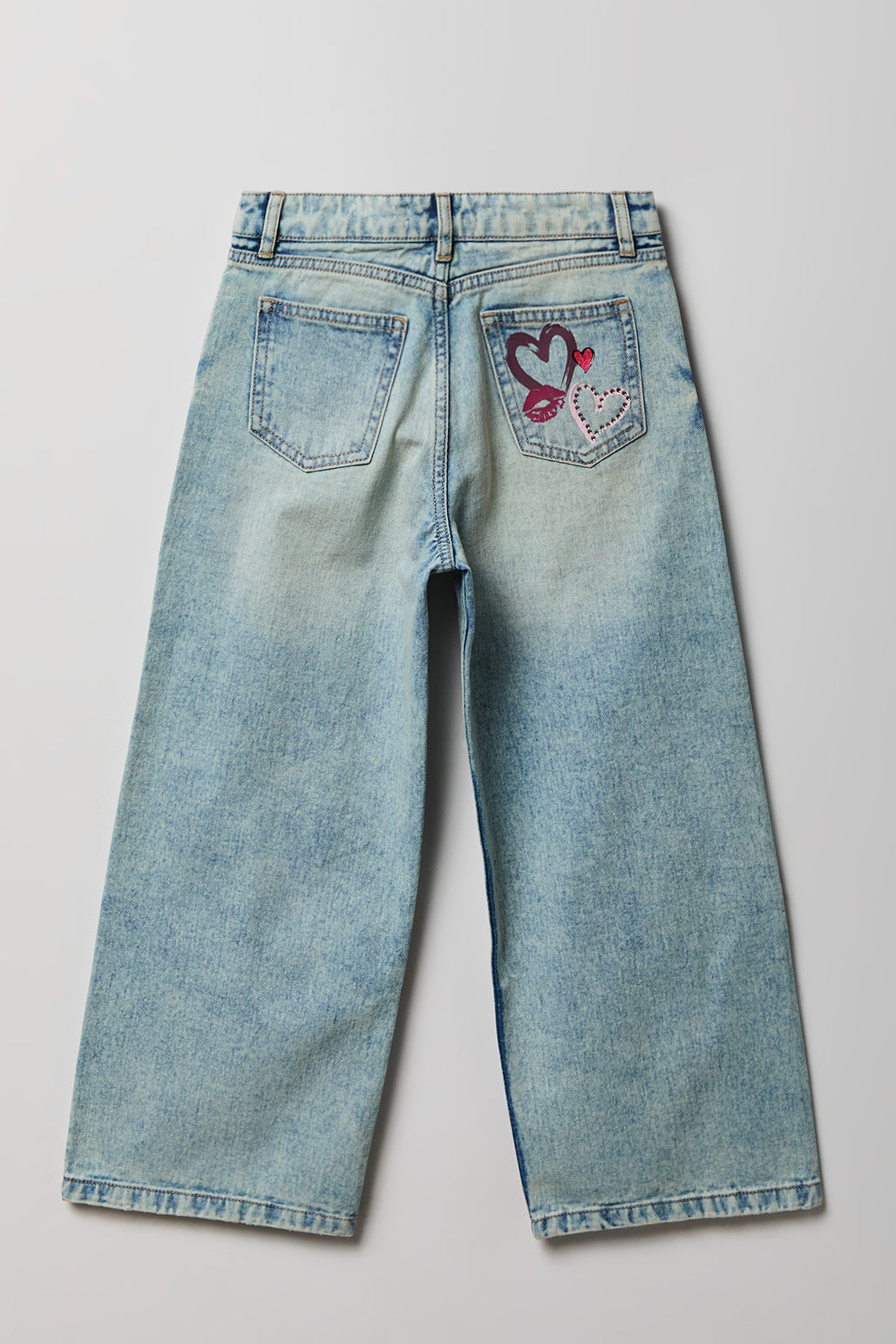 Alt View 2. Girls Mid Rise Graphic Super Baggy Jean - Light Denim Blue