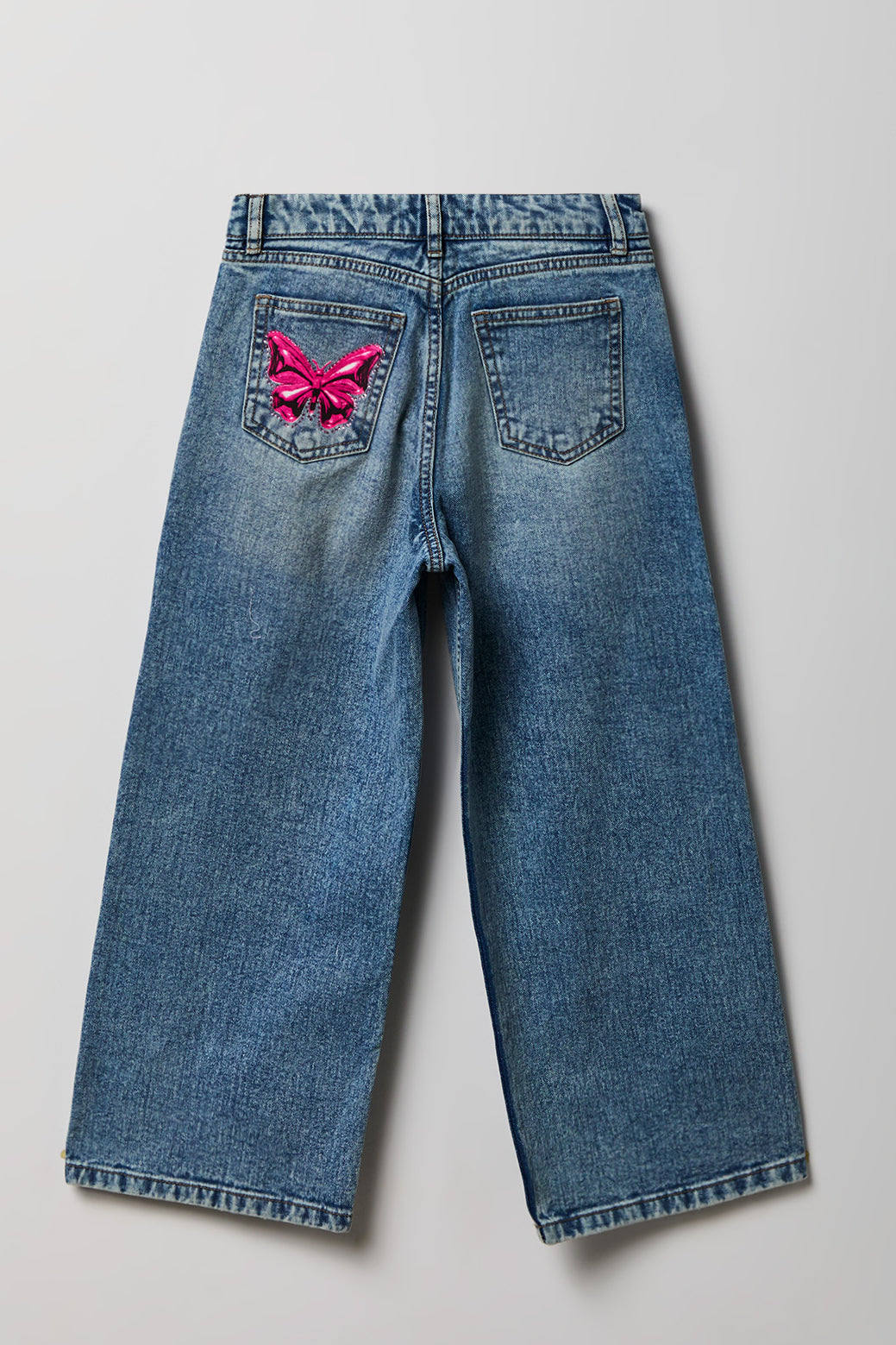 Alt View 2. Girls Mid Rise Graphic Super Baggy Jean - Medium Blue