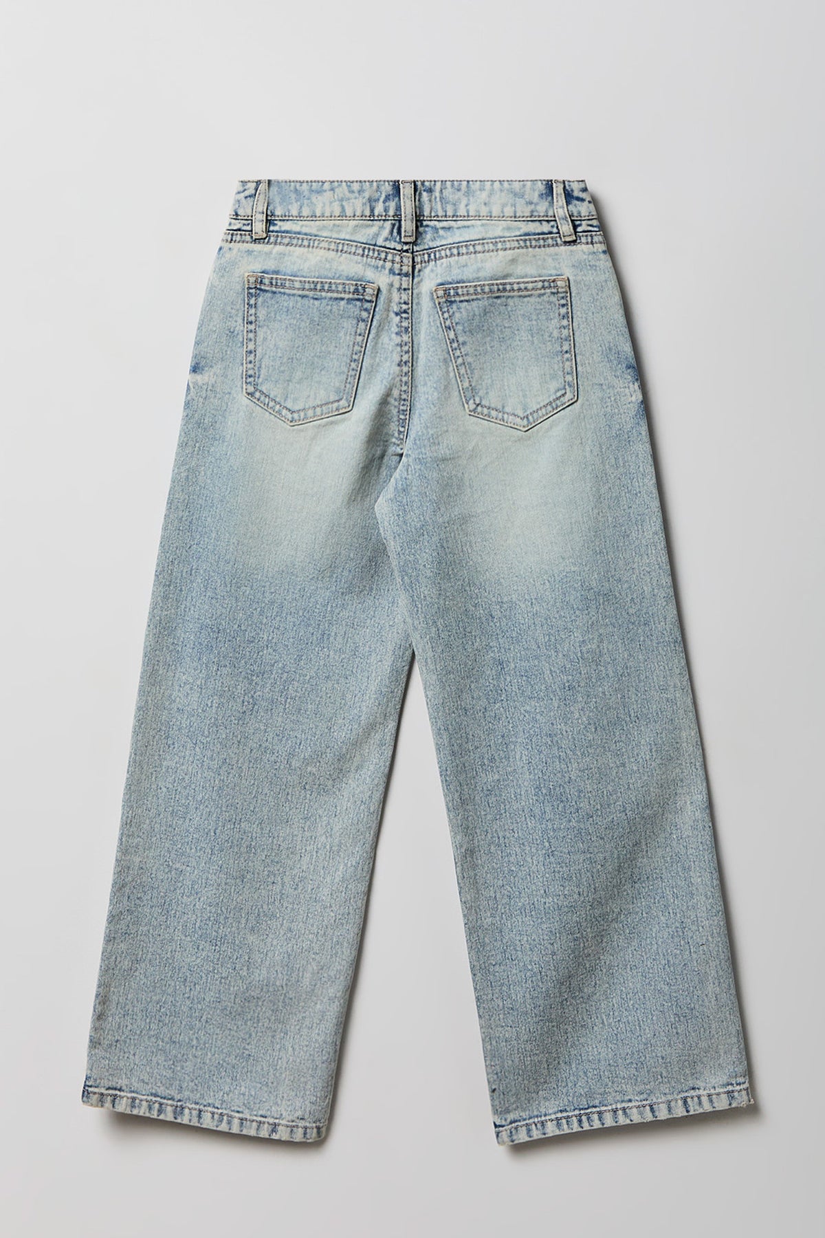 Alt View 2. Girls Bow Embroidered Mid Rise Baggy Wide Leg Jean - Light Denim Blue