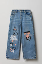 Girls Graphic Wide Leg Baggy Jean