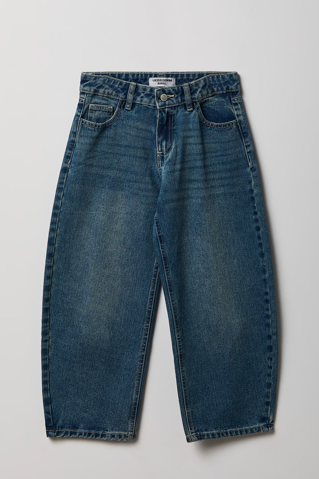 Girls Mid Rise Barrel Jean - Denim Blue
