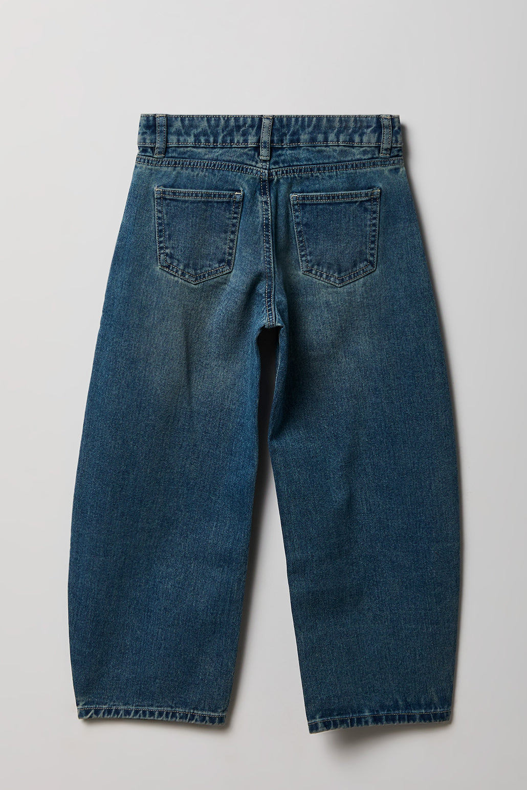 Alt View 2. Girls Mid Rise Barrel Jean - Denim Blue