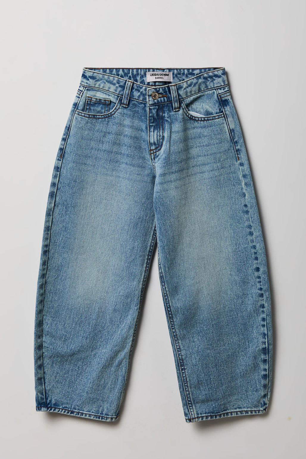 Girls Mid Rise Barrel Jean - Medium Blue