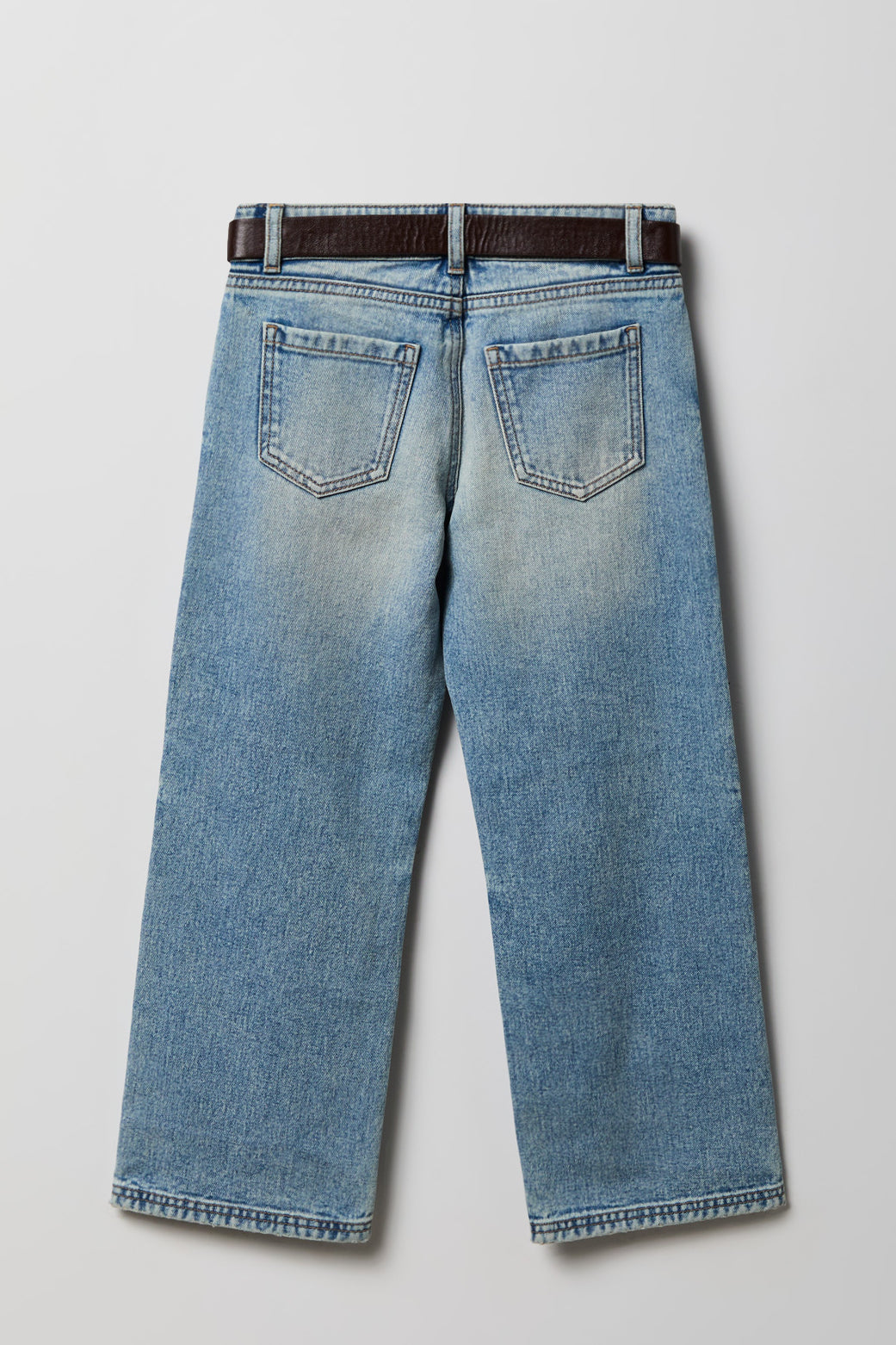 Alt View 2. Girls Low Rise Belted Baggy Jean - Medium Blue