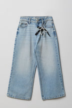 Jean à jambe large et taille hute avec porte-clés pour fille
