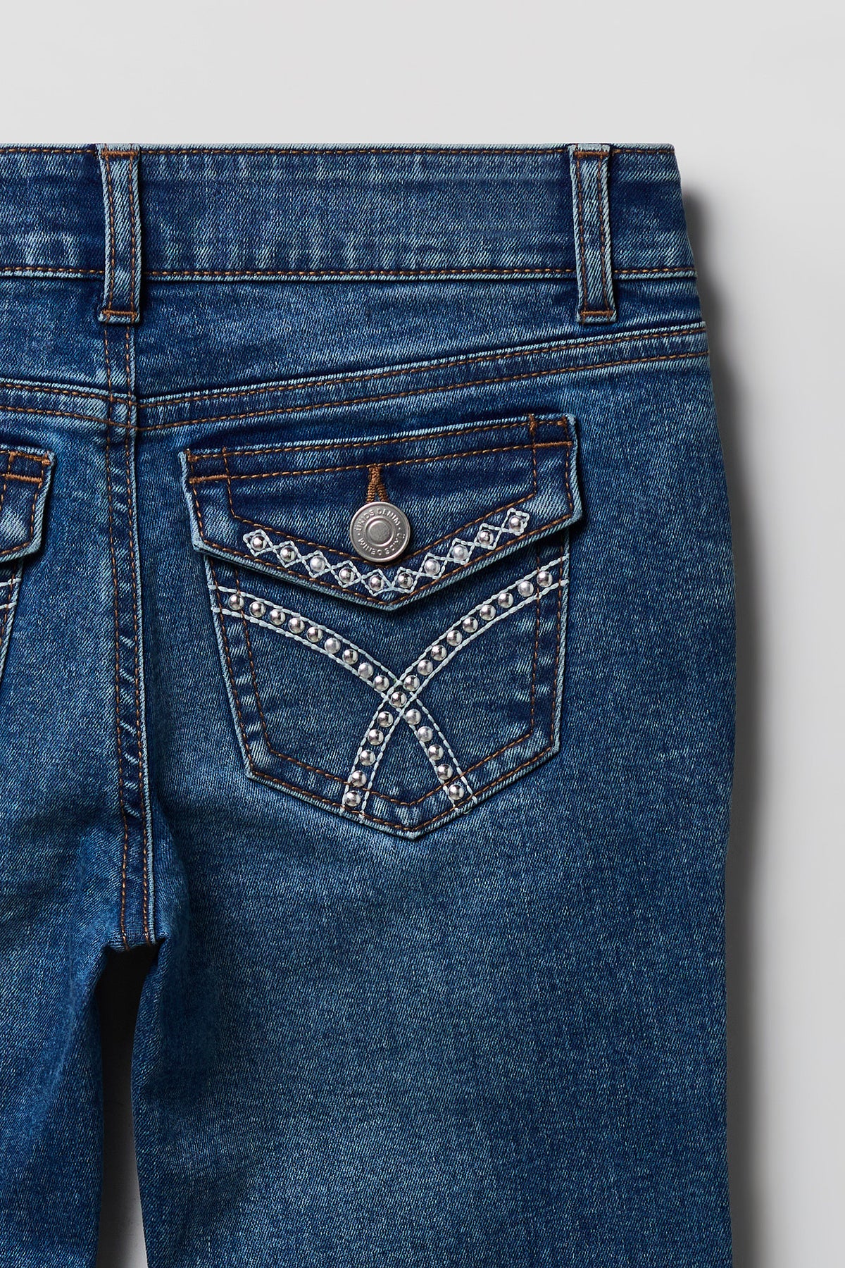 Vue alternative 3. Jean mi-taille à jambe évasée avec poches cloutées pour fille