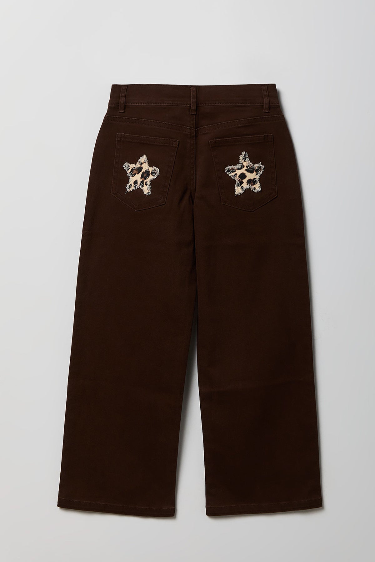 Girls Embroidered Patch Baggy Jean - Brown