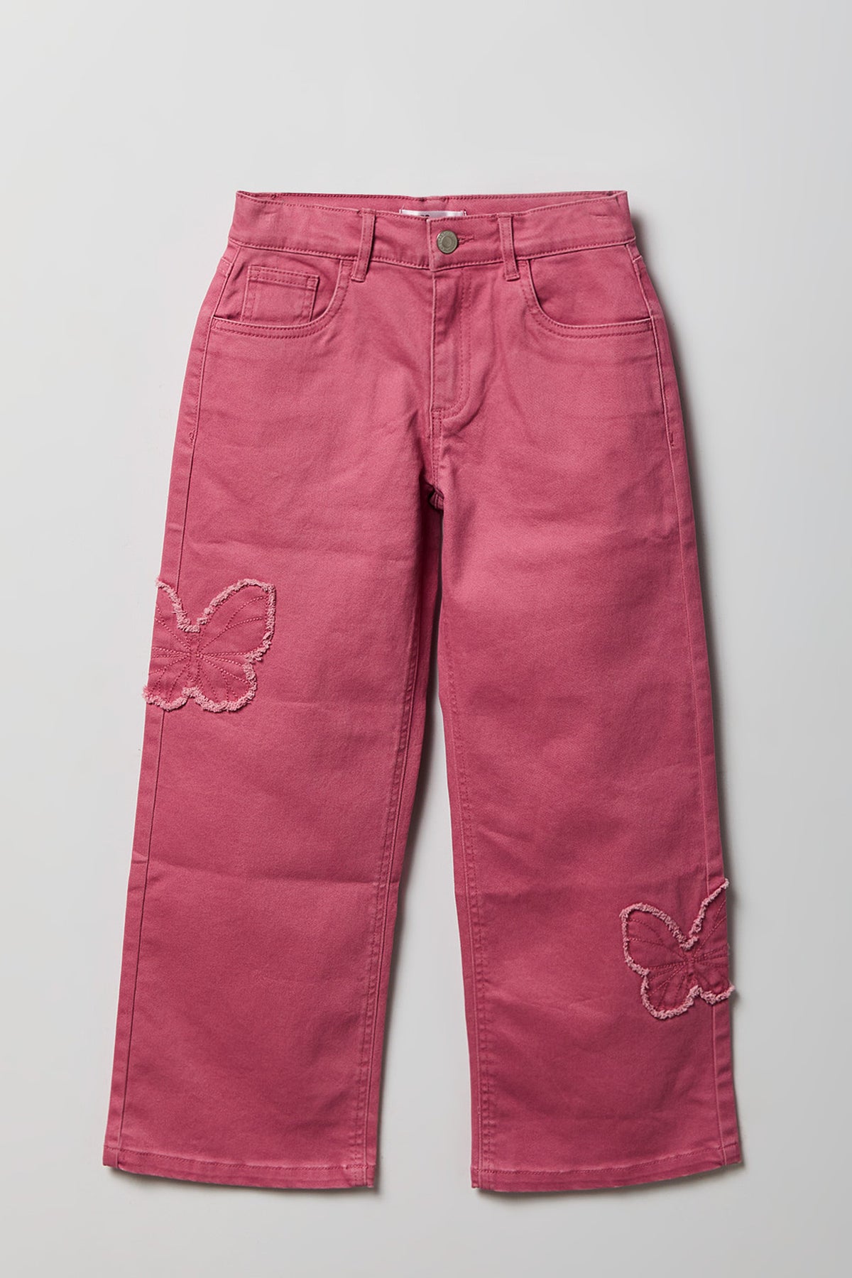 Girls Embroidered Patch Baggy Jean - Pink