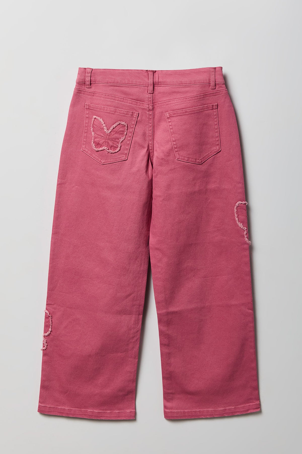 Alt View 2. Girls Embroidered Patch Baggy Jean - Pink