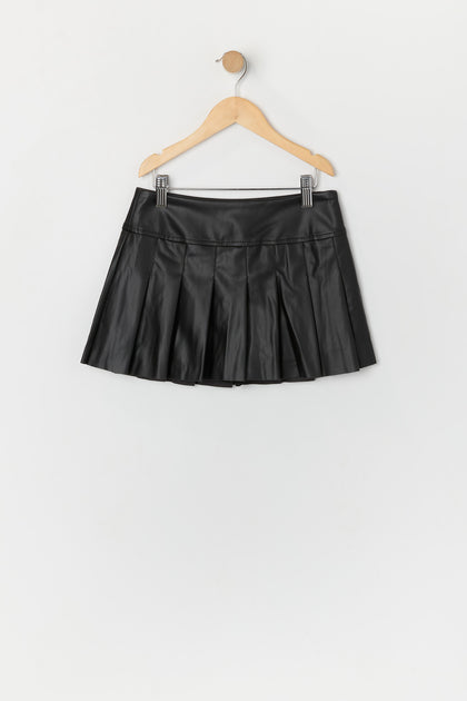 Jupe-short plissée en similicuir pour fille