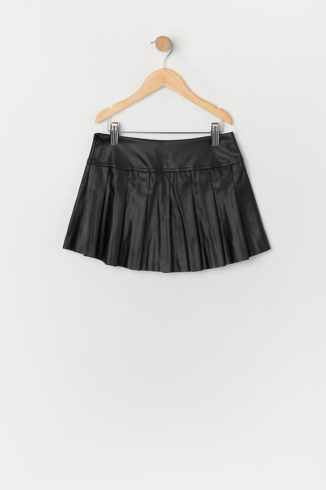 Girls Faux Leather Pleated Skort