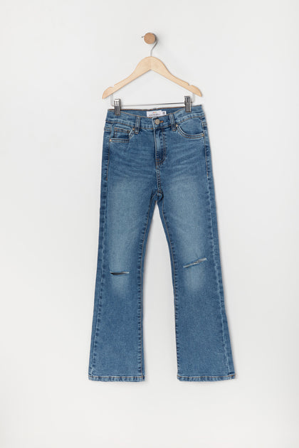 Girls Austin Distressed Medium Wash Flare Jean